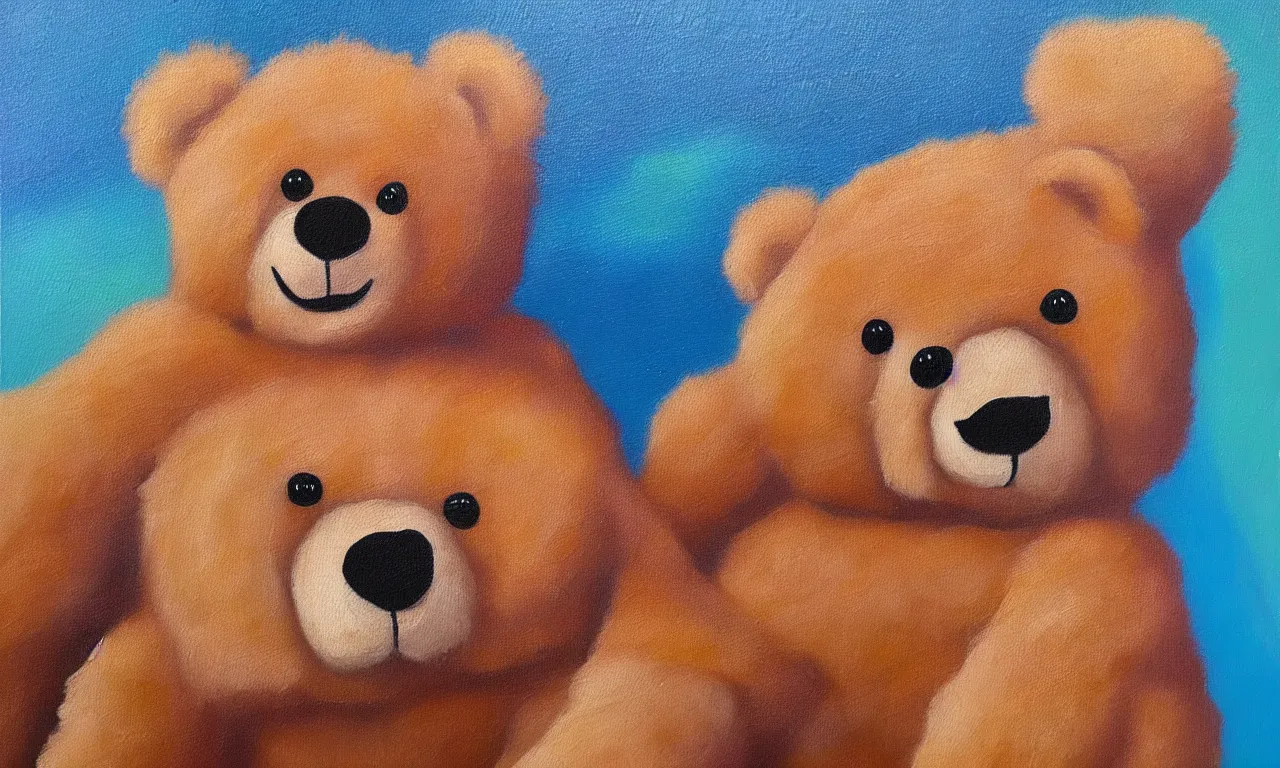 Image similar to a fluffy and cuddly teddy bear, oil on canvas painting