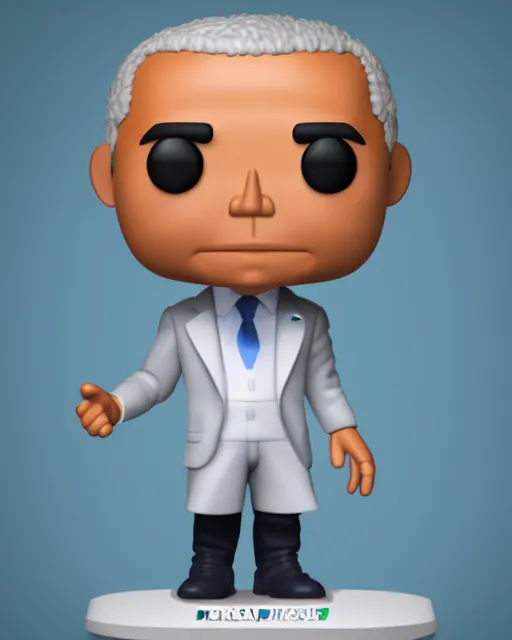 Image similar to full body 3d render of barack obama as a funko pop, studio lighting, white background, blender, trending on artstation, 8k, highly detailed