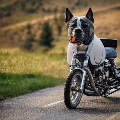 Image similar to Gray bully dog riding a motorcycle