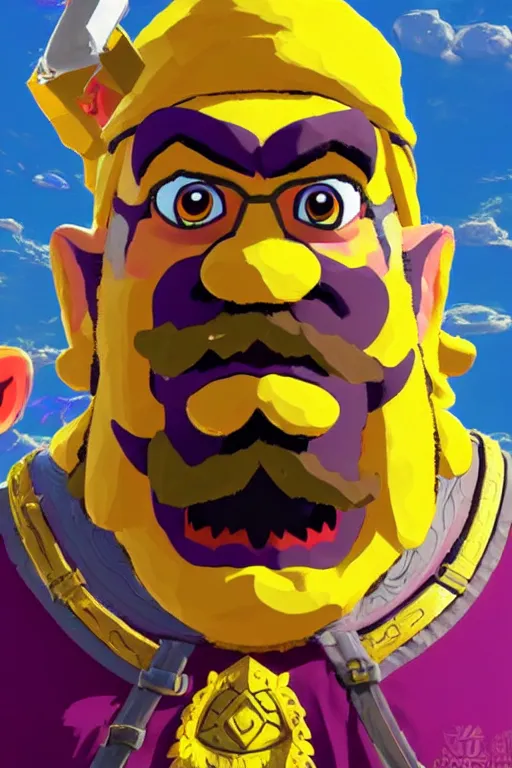 Image similar to a portrait of wario from the legend of zelda breath of the wild, breath of the wild art style.