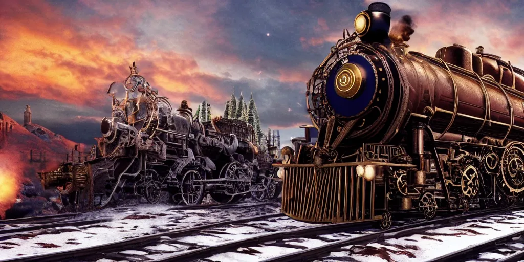 Prompt: polar express, steampunk, highly detailed, 8 k