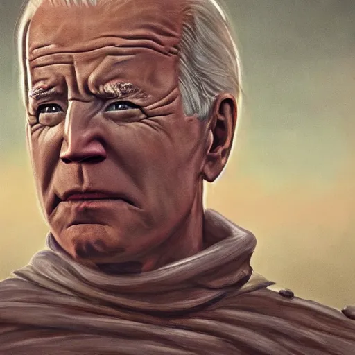 Prompt: joe biden's photorealistic fremen head on the body a sandworm, Dune, shai hulud, freman, shai-hulud, artstation hall of fame gallery, editors choice, #1 digital painting of all time, most beautiful image ever created, emotionally evocative, greatest art ever made, lifetime achievement magnum opus masterpiece, the most amazing breathtaking image with the deepest message ever painted, a thing of beauty beyond imagination or words, 4k, highly detailed, cinematic lighting
