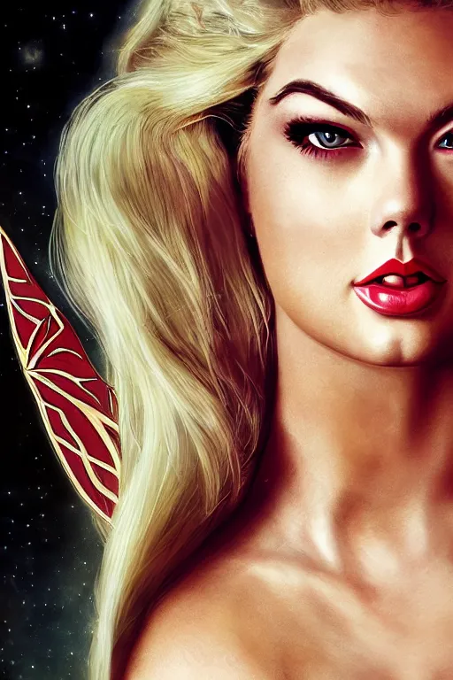 Image similar to she - ra, taylor swift face, kate upton body, portrait, full body, symmetrical features, helmut newton, mucha, master prime lenses, cinematic