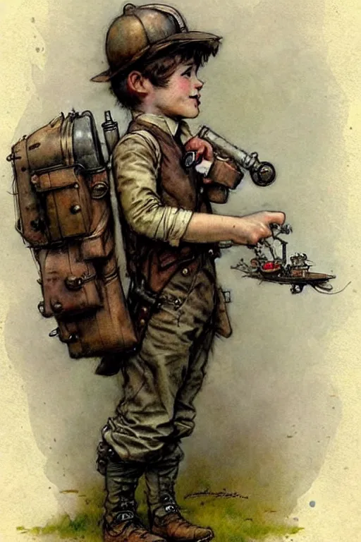 Image similar to (((((1950s steampunk adventurer boy inventer . muted colors.))))) by Jean-Baptiste Monge !!!!!!!!!!!!!!!!!!!!!!!!!!!