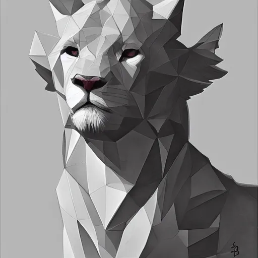 Image similar to aesthetic portrait commission of a albino male furry anthro low - poly lion, character design by charlie bowater, ross tran, artgerm, and makoto shinkai, detailed, inked, western comic book art, 2 0 2 1 award winning painting