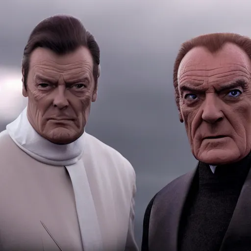 Image similar to artstation trending elden ring peter serafinowicz mod, now with roger moore and sean connery 8k