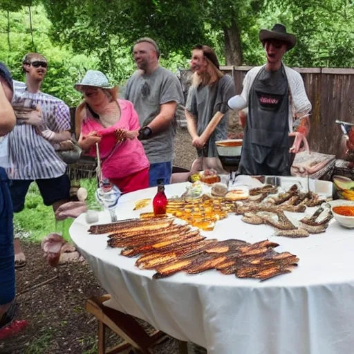 Image similar to a barbecue with insects and strange creatures