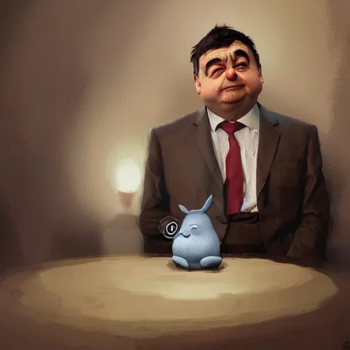 Image similar to big chungus as mr. bean painted by greg rutkowski, wlop