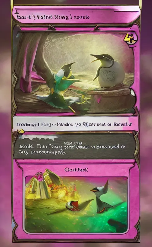 Image similar to mtg card trading, fantasy mtg card of Fat penguin with pink shocks, screenshot,4K HD