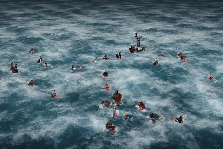 Image similar to limbus with a horde of office managers attacking the ocean, photorealistic, 8 k