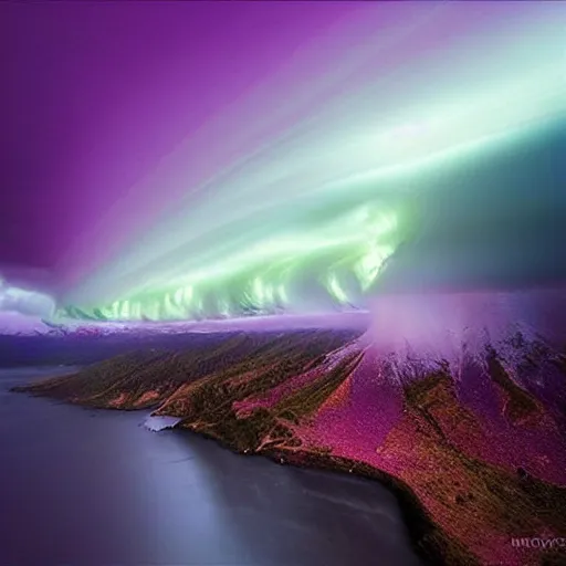 Image similar to amazing photo of a purple tornado in the sky by marc adamus, beautiful dramatic lighting