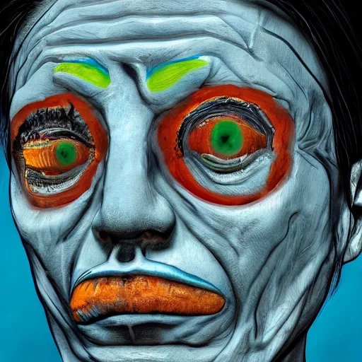 Prompt: Intricate five star Zombue Doctor facial portrait by Pablo Picasso, oil on canvas, HDR, high detail, Photo realistic, hyperrealism,matte finish, high contrast, 3d depth, masterpiece, vivid and vibrant colors, enhanced light effect, enhanced eye detail,artstationhd