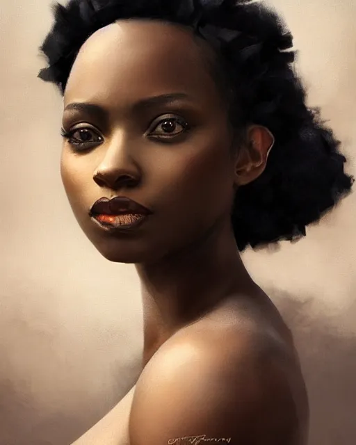 Image similar to Love as a beautiful black princess, gorgeous, portrait, powerful, intricate, beautiful, masterpiece, elegant, volumetric lighting, back lighting, rimlight, dramatic lighting, digital painting, highly detailed, artstation, sharp focus, illustration, Artgerm, Jean-Léon Gérôme , ruan jia