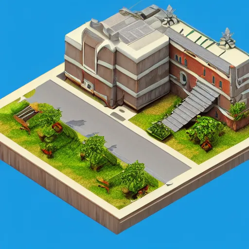 Image similar to isometric 3d Render of isnland