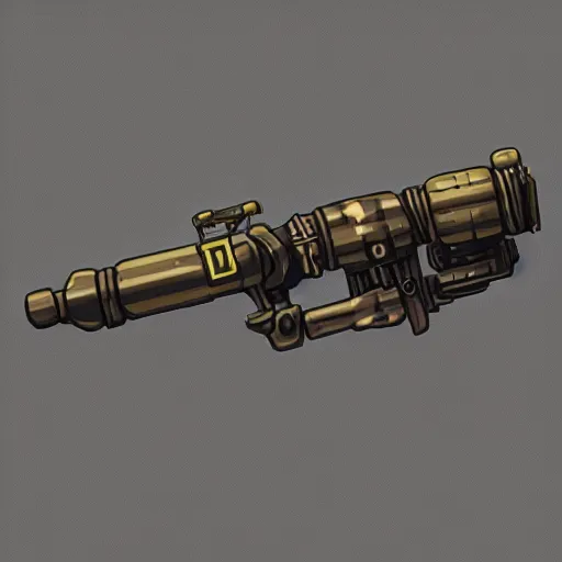 Image similar to heavy dieselpunk grenade launcher on a black background | | stylized weapon icons, digital painting, isometric, by greg rutkowsky, trending on artstation