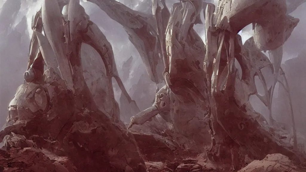 Image similar to futuristic organic spacesuit design by john schoenherr and jim burns, epic cinematic matte painting