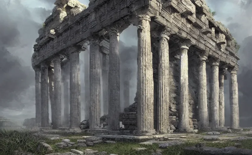 Prompt: roman temple ruins, soft grey and blue natural light, intricate, digital painting, artstation, concept art, smooth, sharp focus, illustration, art by greg rutkowski and luis rollo and uang guangjian and gil elvgren, symmetry!