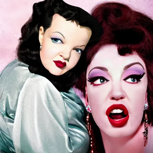 Image similar to a colour photographic portrait of a hybrid of judy garland and lisa minelli and angelina jolie and kate bush, close up