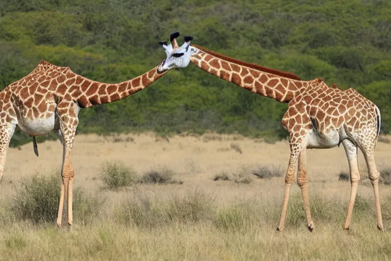 Prompt: the giraffe ostrich