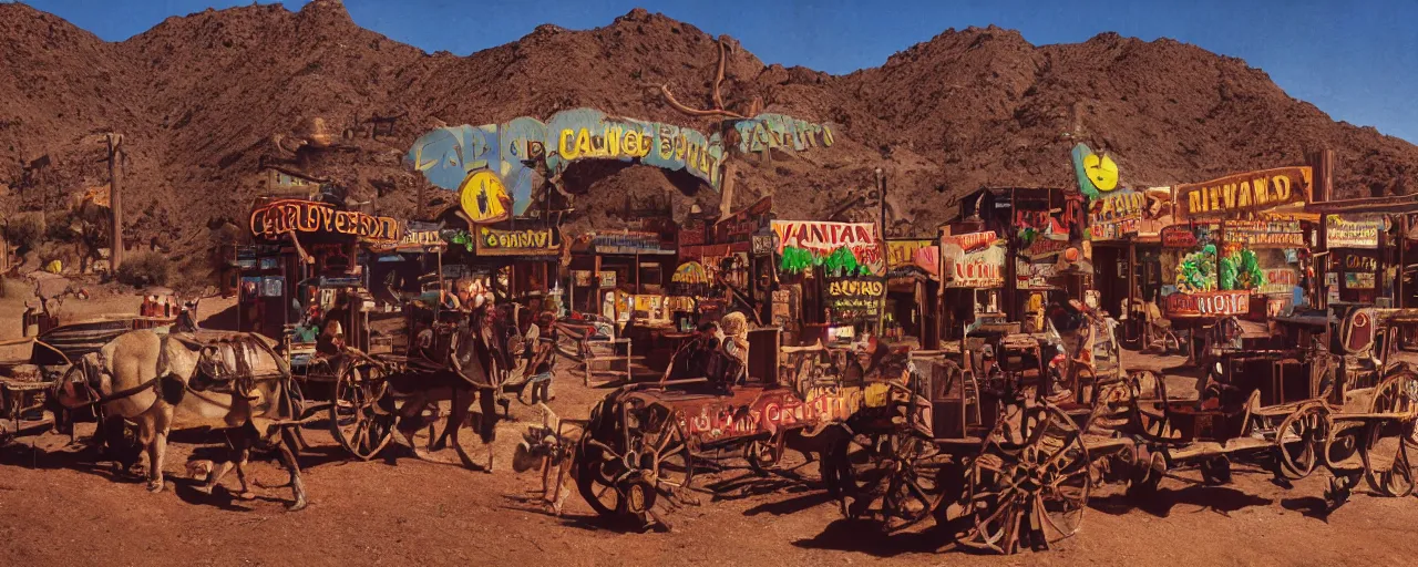 Image similar to realistic candyland wild west town, desert, national geographic, canon 5 0 mm, cinematic lighting, photography, retro, film, kodachrome