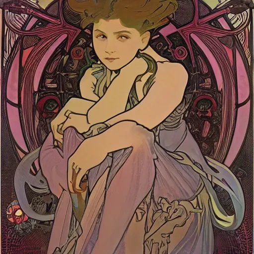 Image similar to Nightmare Monsters 8k resolution concept art Alphonse Mucha child’s drawing airbrush art