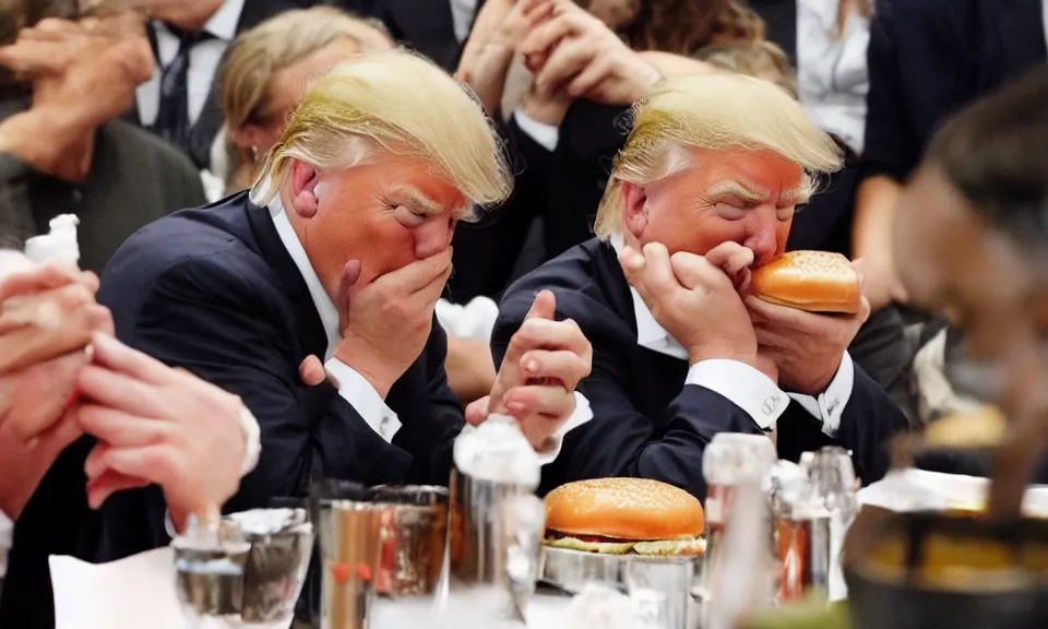 Prompt: Donald Trump crying because he is not allowed to eat burgers