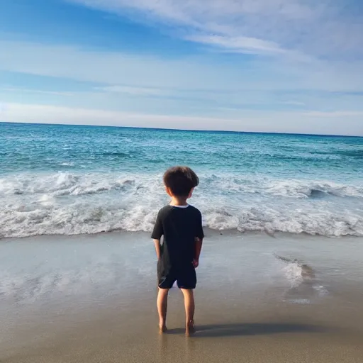 Image similar to photo of a boy at the beach