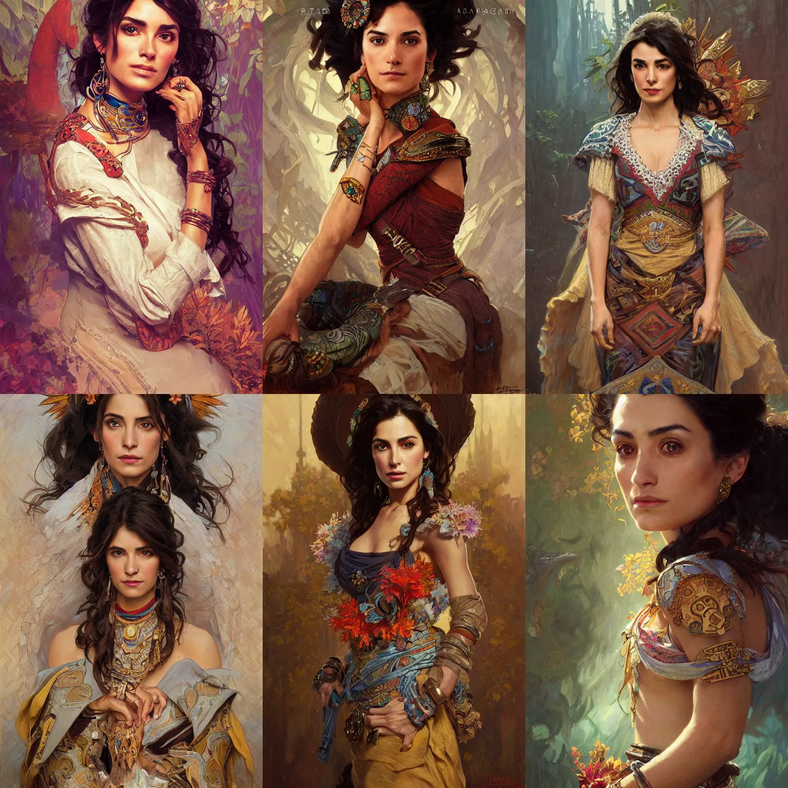 Prompt: ana de la reguera portrait, aztec fantasy, elegant, intricate, by stanley artgerm lau, greg rutkowski, thomas kindkade, alphonse mucha, loish, norman rockwell