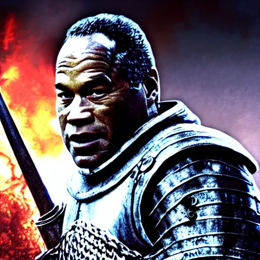 Prompt: oj simpson as the main character in dark souls, highly detailed, extremely high quality, hd, 4 k, 8 k, canon 3 0 0 mm, professional photographer, 4 0 mp, lifelike, top - rated, award winning, realistic, detailed lighting, detailed shadows, sharp, no blur, edited, corrected, trending