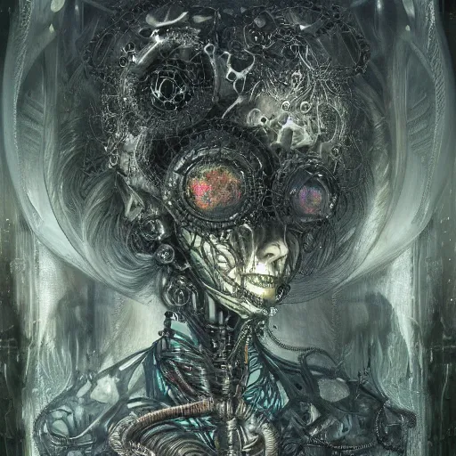 Image similar to cybernetic demon dreaming, lsd, circuitry, intricate detail, royo, whealan, giger, klimt, hd,