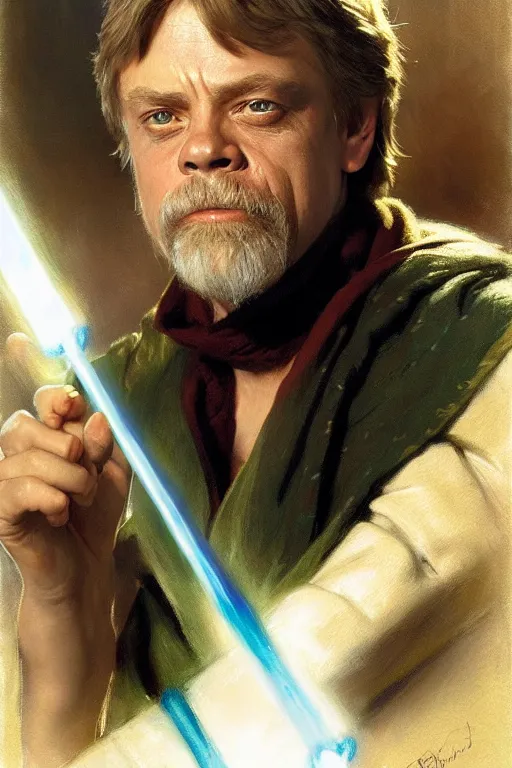 Image similar to detailed portrait of a teen mark hamill dressed as jedi, painting by gaston bussiere, craig mullins, j. c. leyendecker