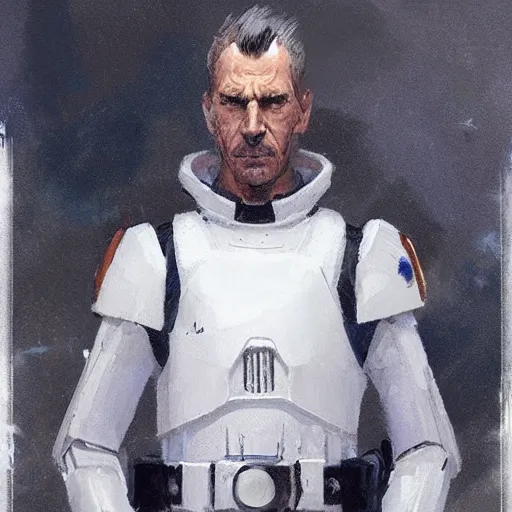 Image similar to portrait of a man by greg rutkowski, blue skin, short black hair in military style, tall, star wars expanded, universe, he is about 5 0 years old, wearing white colored imperial admiral uniform, artstation hq