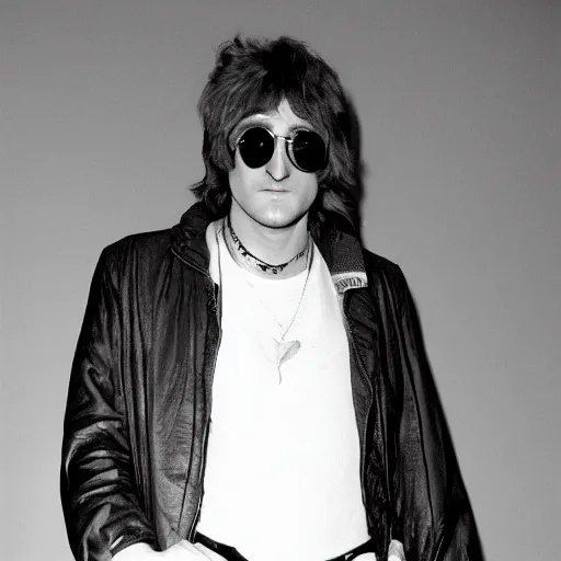 Image similar to John Lennon dressed as a rapper from the 90s, HD, high resolution, intricate detail