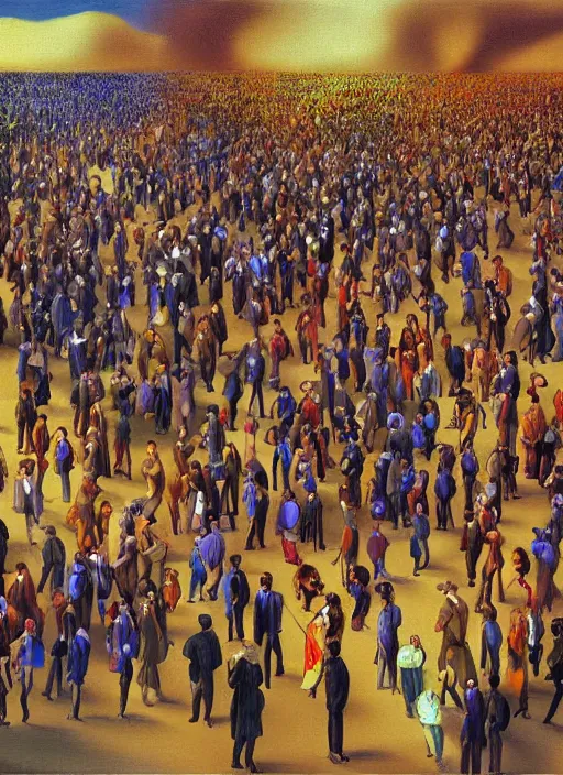 Prompt: a digital painting of a crowd of people, oil painting by salvador dali, surrealistic, detailed