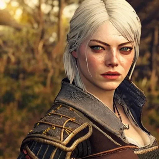 Prompt: Emma Stone in The Witcher 3 video game