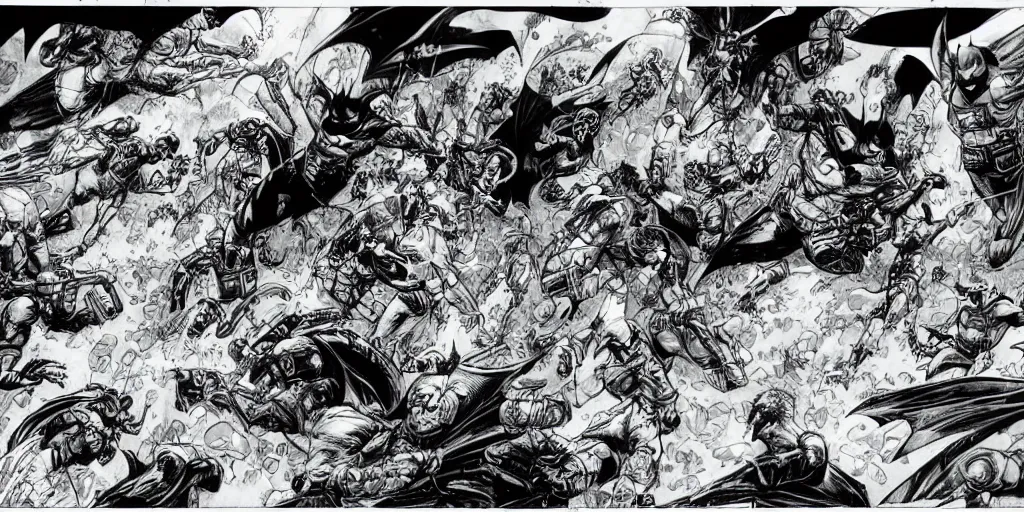 Image similar to batman underwater two page spread. original line drawing by ethan van sciver.