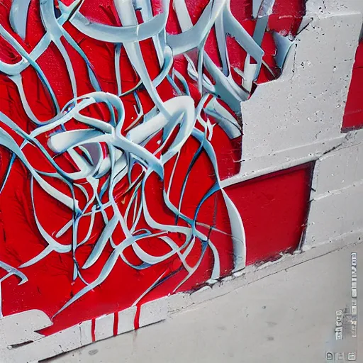 Image similar to abstract intricate 3 d fidenza red white ice style graffiti