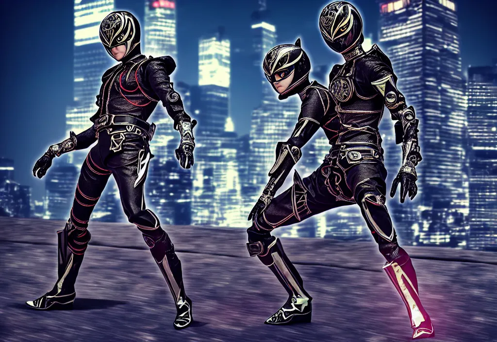 Prompt: belted kamen rider hero action pose, human structure concept art, human anatomy, full body hero, intricate detail, hyperrealistic art and illustration by a. k. a limha lekan a. k. a maxx soul and alexandre ferra, global illumination, blurry and sharp focus, on future tokyo night rooftop, frostbite engine