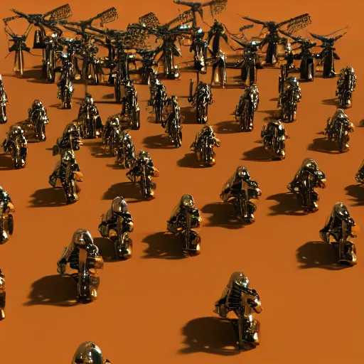 Image similar to army of army of metallic robots in desert, raytracing, 5 5 mm