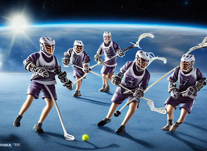 Prompt: lacrosse team, playing intergalactic championship, in space, versus chitauri, highly detailed, 8k, intricate, sony a7r iv 55mm, award winning.