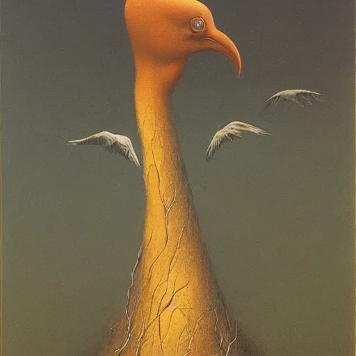 Image similar to bird by Zdzisław Beksiński, oil on canvas