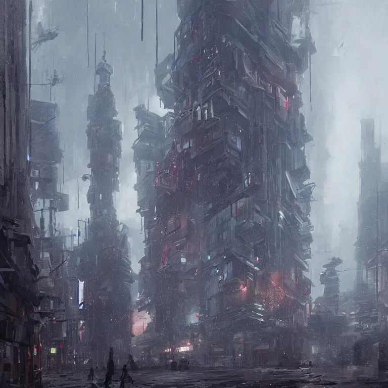 Image similar to cyberpunk depiction of the city of gdansk during arctic conditions by greg rutkowski