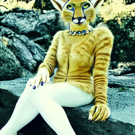 Image similar to photograph of an extremely beautiful Khajiit, high quality fashion photograph by Mario Testion