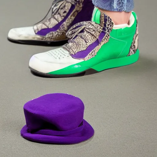 Image similar to breakdancing snake oil salesman, purple green cowboy b-boy, wildystyle