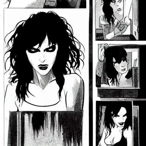 Image similar to death from the'the sandman'comics, realism, hard lighting, cute, kindness