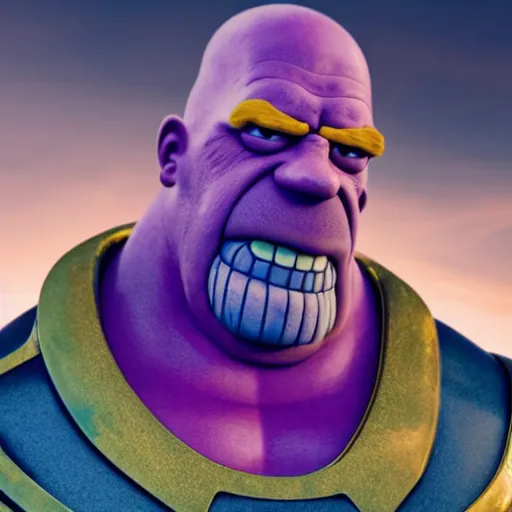 Image similar to 3D Homer Simpson as Thanos, cinematic, 4K
