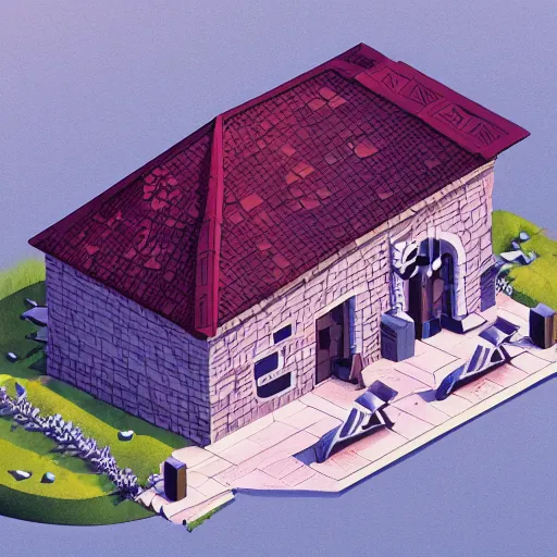 Image similar to a beautiful illustration of an isometric stylized house, by rutkowski, featured on artstation