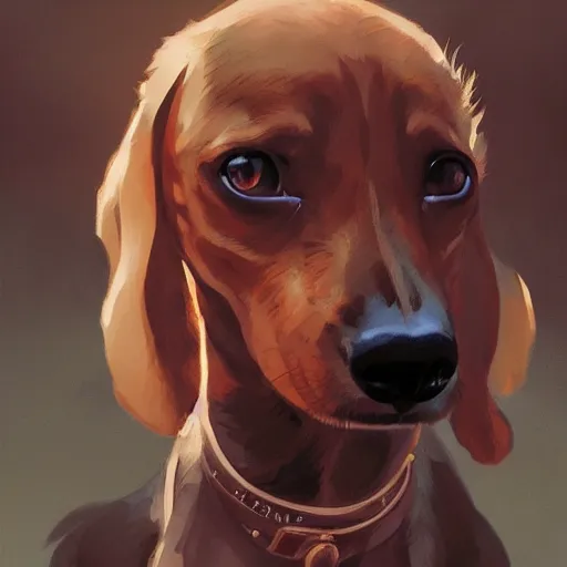 Prompt: dachshund, by greg rutkowski, artgerm, ross tran, conrad roset, takato yomamoto, ilya kuvshinov. 4 k, beautiful, cinematic dramatic atmosphere