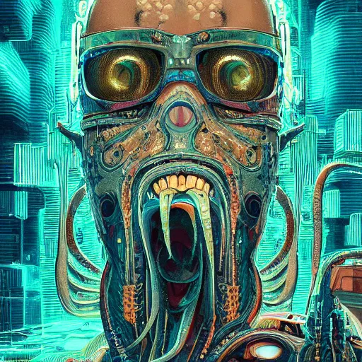 Image similar to portrait of a squid monster. intricate abstract. cyberpunk, vhs glitch. intricate artwork. by Tooth Wu, wlop, beeple, dan mumford. octane render, trending on artstation, greg rutkowski very coherent symmetrical artwork. cinematic, hyper realism, high detail, octane render, 8k