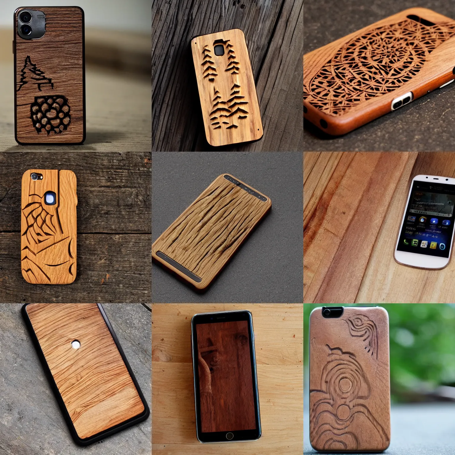 Prompt: smartphone carved out of wood